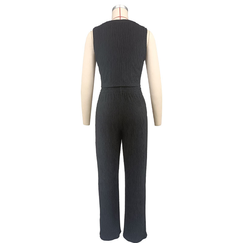 Women Solid Sleeveless Round Neck Top and Pants Two-Piece Set