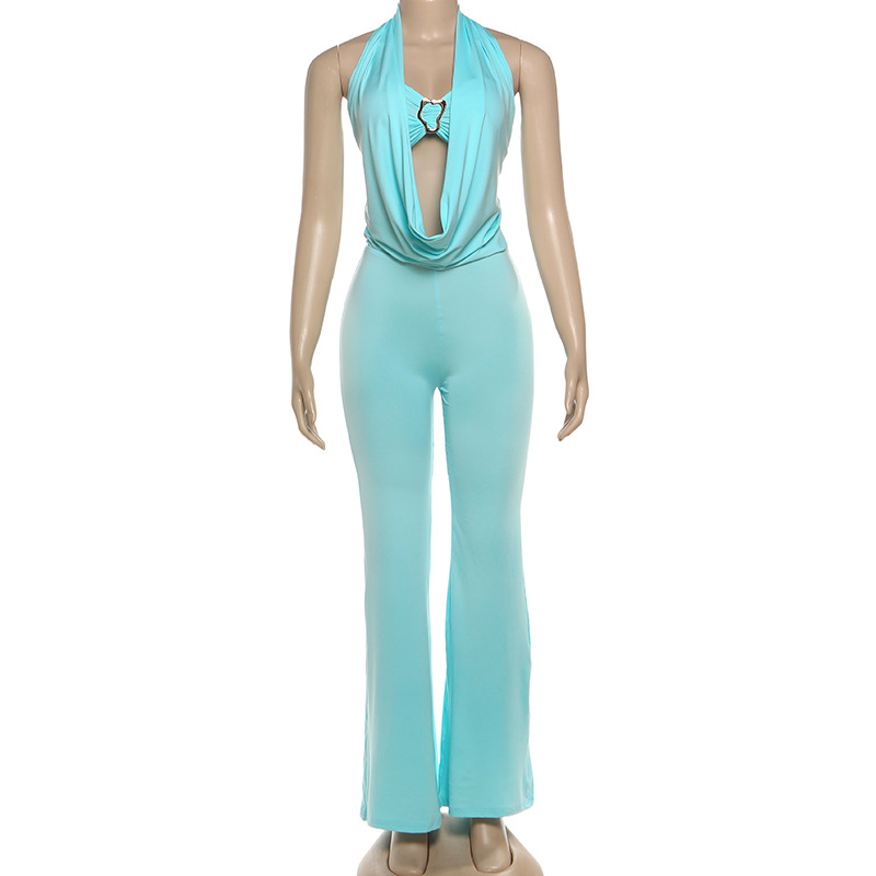 Women Autumn Sexy Halter Neck Top and Pant Two-Piece Set