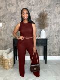 Women Solid Sleeveless Round Neck Top and Pants Two-Piece Set