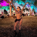 Women Autumn Sexy Printed Round Neck Long-Sleeve Jumpsuit