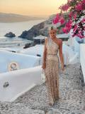 Women Summer One-Shoulder Slit Sequin Off-Shoulder Elegant Dress