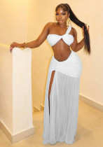 Women Solid Holidays Bodycon One-Shoulder Crop Top and Skirt Two-Piece Set