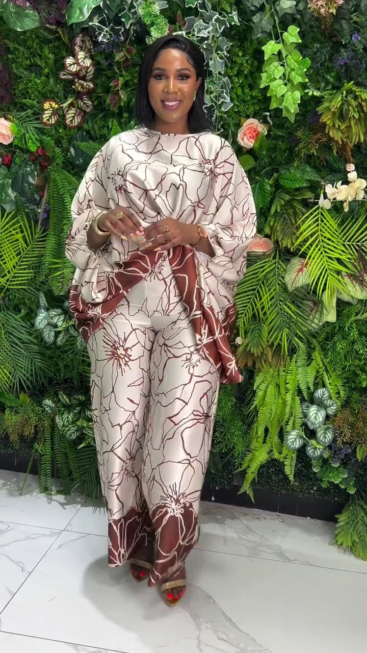 Women's Plus Size Printed Cropped Top High Waist African Pants Set