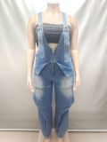 Women Autumn/Winter Casual Zipper Wide-Leg Denim Overalls