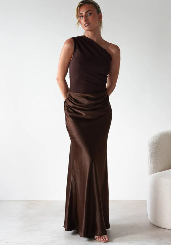 Women Summer Sexy Patchwork Slash Shoulder Off-Shoulder Sleeveless Dress