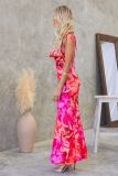 Women Summer Elegant Printed V-Neck Backless Tie-Waist Dress