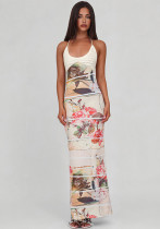 Women Bandeau Patchwork Print Halter Neck Dress