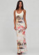Women Bandeau Patchwork Print Halter Neck Dress