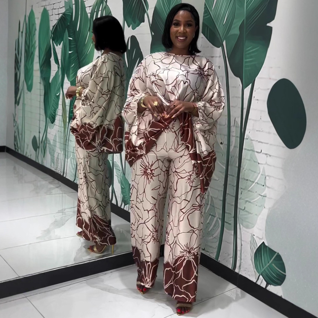 Women's Plus Size Printed Cropped Top High Waist African Pants Set