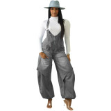 Women Autumn/Winter Casual Zipper Wide-Leg Denim Overalls