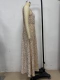 Women Summer One-Shoulder Slit Sequin Off-Shoulder Elegant Dress