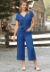 Women V-Neck Short-Sleeve Belted Jumpsuit