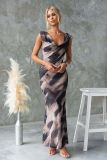 Women Summer Elegant Printed V-Neck Backless Tie-Waist Dress