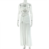 Women Solid Holidays Bodycon One-Shoulder Crop Top and Skirt Two-Piece Set