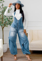 Women Autumn/Winter Casual Zipper Wide-Leg Denim Overalls