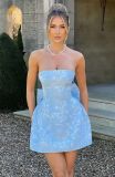Women Strapless Sexy Backless Bow Dress