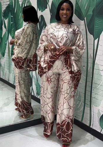 Women's Plus Size Printed Cropped Top High Waist African Pants Set