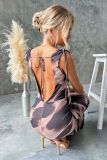 Women Summer Elegant Printed V-Neck Backless Tie-Waist Dress