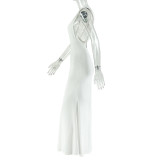 Women Lace-Up Pleated Slash Shoulder One-Shoulder Solid Bodycon Dress