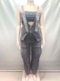Women Autumn/Winter Casual Zipper Wide-Leg Denim Overalls