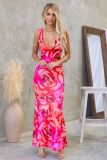 Women Summer Elegant Printed V-Neck Backless Tie-Waist Dress