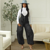 Women Autumn/Winter Casual Zipper Wide-Leg Denim Overalls
