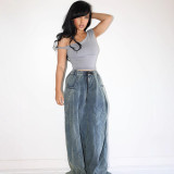 Women Casual Drawstring Denim Pants