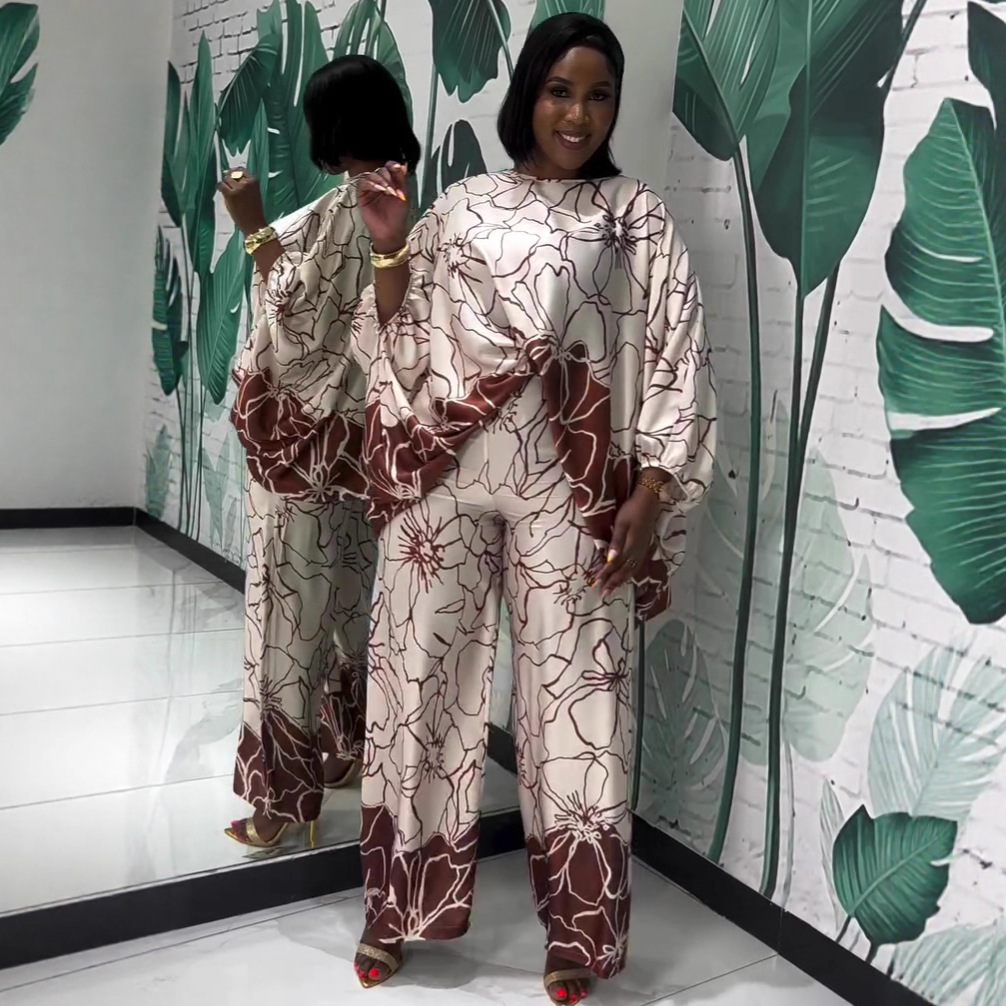 Women's Plus Size Printed Cropped Top High Waist African Pants Set