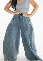Women Casual Drawstring Denim Pants