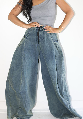 Women Casual Drawstring Denim Pants