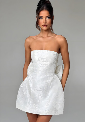 Women Strapless Sexy Backless Bow Dress