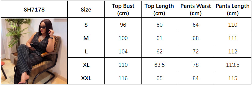 Women's V-Neck Fashion Striped Button Vest Pants African Two Piece Set