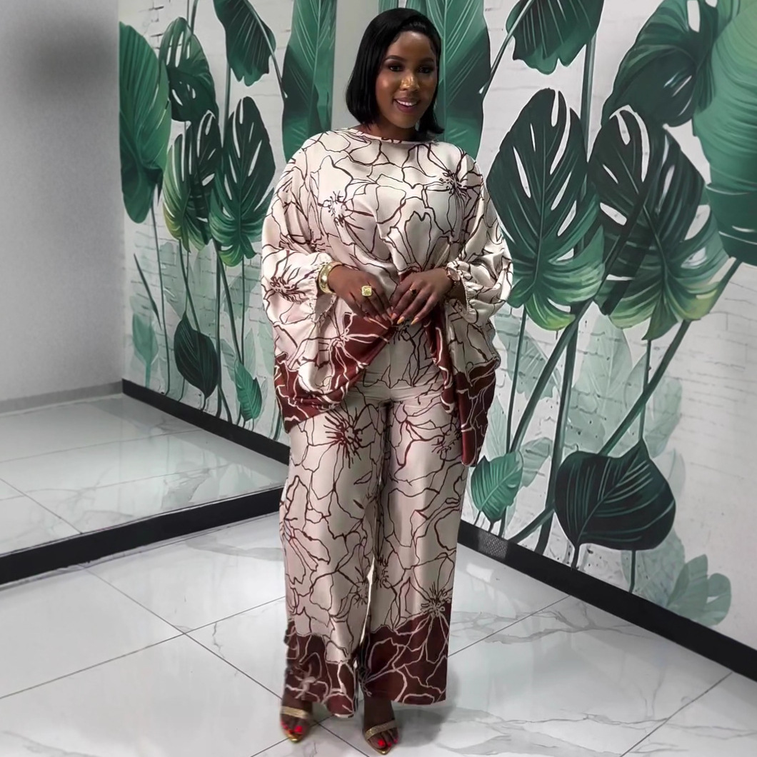 Women's Plus Size Printed Cropped Top High Waist African Pants Set