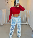 Women Distressed Casual Denim Trousers
