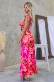 Women Summer Elegant Printed V-Neck Backless Tie-Waist Dress