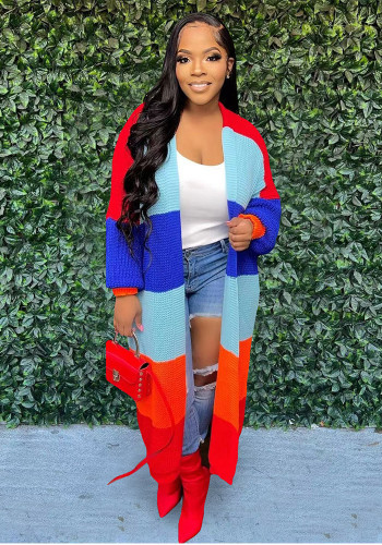 Women Casual Color-Blocked Knitting Cardigan
