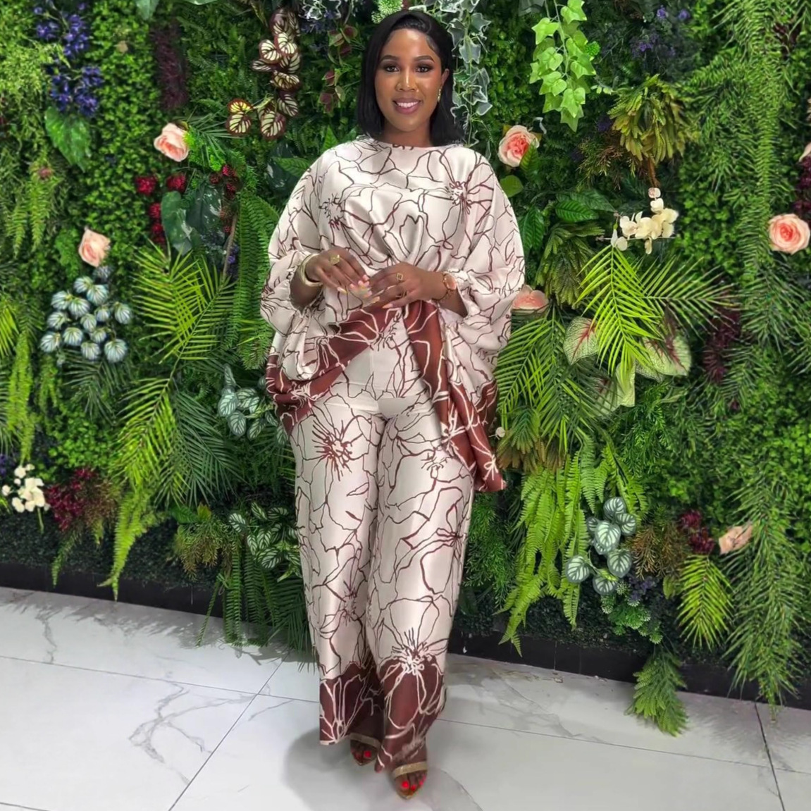 Women's Plus Size Printed Cropped Top High Waist African Pants Set