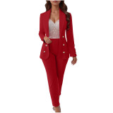 Women's Fashion Button Front Slim Fit Turndown Collar Chic Blazer Pants Set