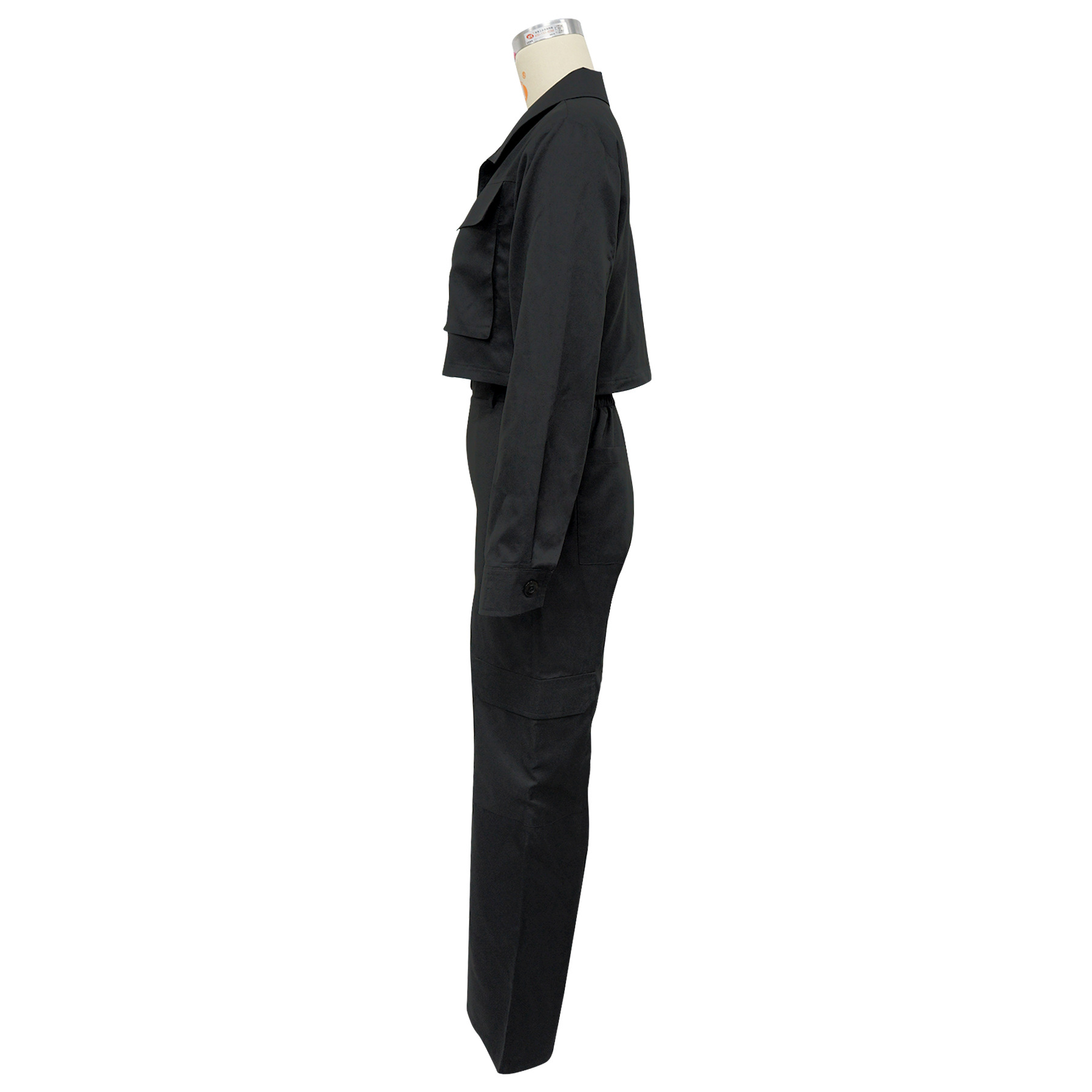 Women's Long Sleeve Turndown Collar Zipper Top Cargo Pants Set