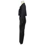 Women's Long Sleeve Turndown Collar Zipper Top Cargo Pants Set