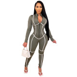 Women's Striped Patchwork Solid Color Tight Fitting Jumpsuit