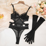 Women's Lingerie Sexy Black Lace See-Through Hollow Out Mesh Bodysuit
