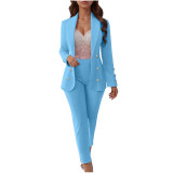 Women's Fashion Button Front Slim Fit Turndown Collar Chic Blazer Pants Set
