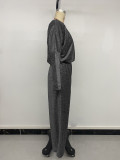 Women's Party Sexy Long Sleeve Thread One-Shoulder Jumpsuit