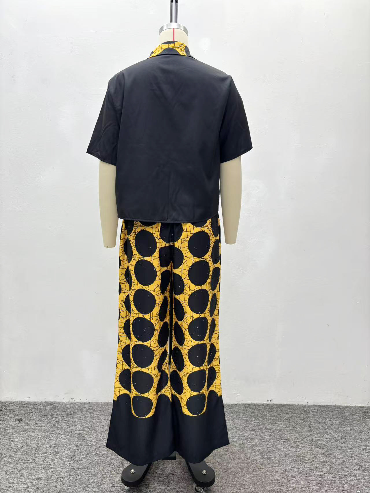 Women's Plus Size Polka Dot Turndown Collar African Pants Set