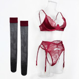 Women's Lingerie See-Through Lace Embroidered Trim Bra Set