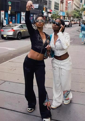 Women's American Street Style Sexy Slim Fit Sport Two Piece Tracksuit Set