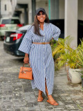 Women's Plus Size Fashion Striped Turndown Collar African Casual Dress