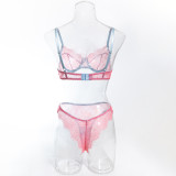 Women's Lingerie Sexy Lace Pink See-Through Bra Set