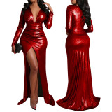 Women's Fashion Sexy V-Neck Slit Evening Dress